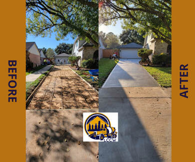 before and after picture of concrete driveway replacement