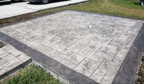 stamped decorative concrete pad for hot tub